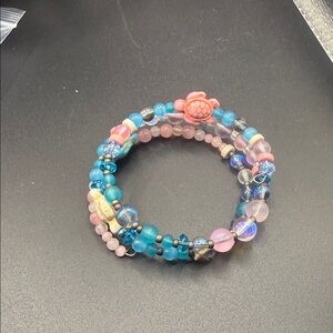 Colorful Beaded Bracelet with Turtle Charm